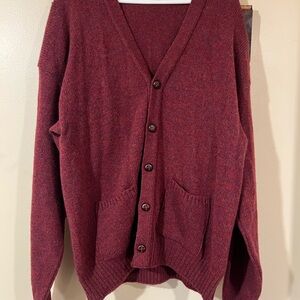 The Moors Burgundy Shetland  Wool Cardigan Sweater Woman’s  XL Button Pockets